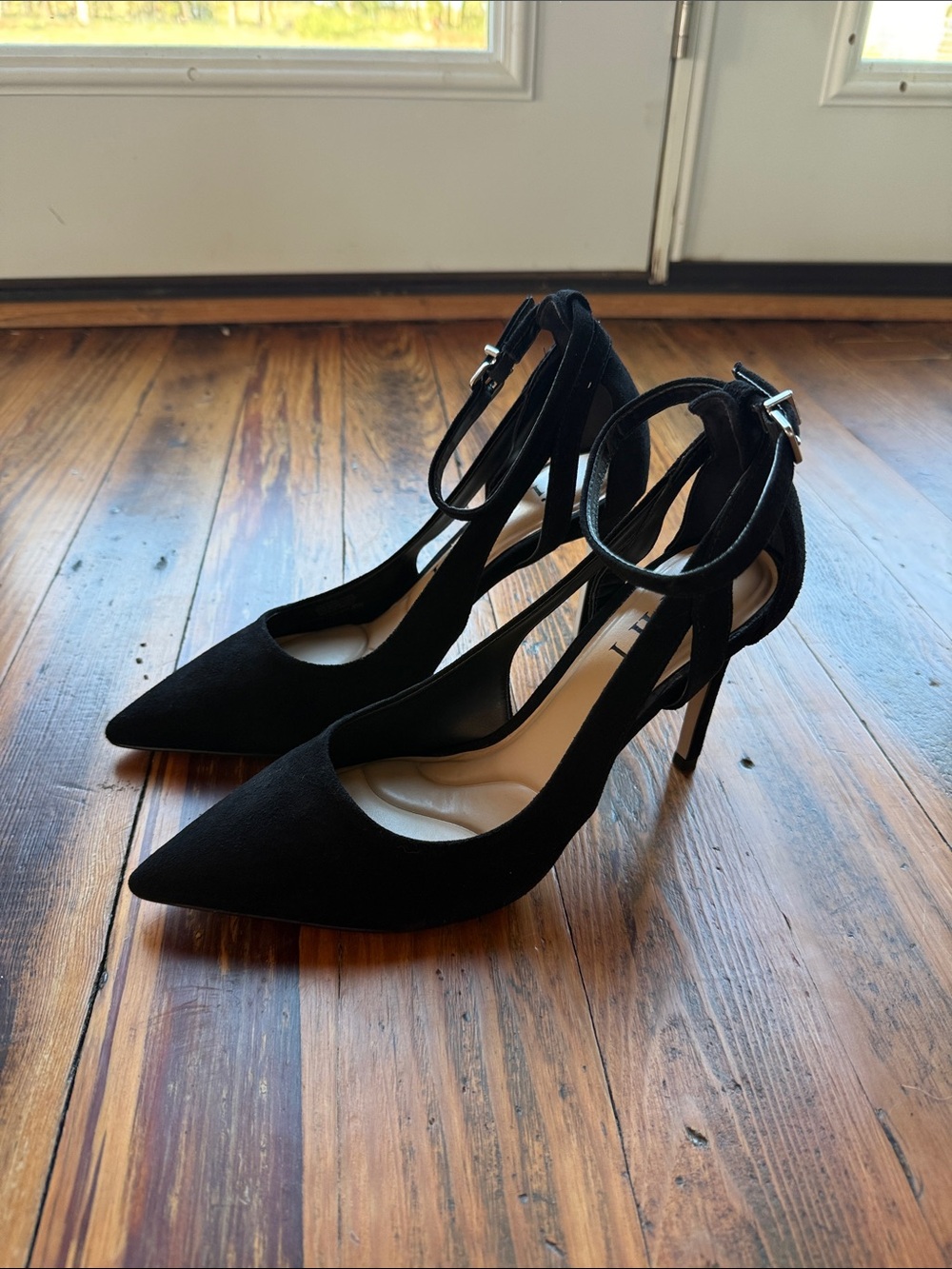 Gianni Bini Black Pointed-Toe Ankle-Strap Stiletto Heels